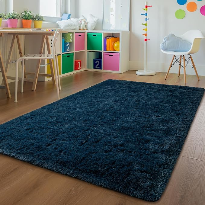 Andecor Shag Area Rug for Living Room, 4x6 Feet Navy Blue Soft Fluffy Indoor - Image 3