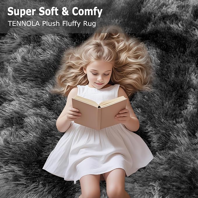 2x3 ft Shaggy Small Black Rug, Tie Dye Soft Fluffy Carpet Bedside Fuzzy Area - Image 9