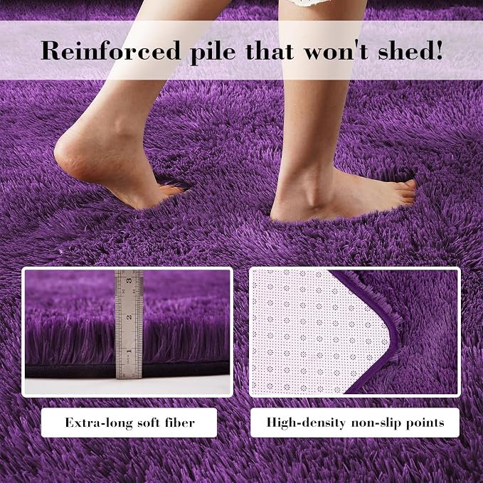 Purple Fluffy Rug Shag Area Rug, 2x4 Area Rugs - Image 3