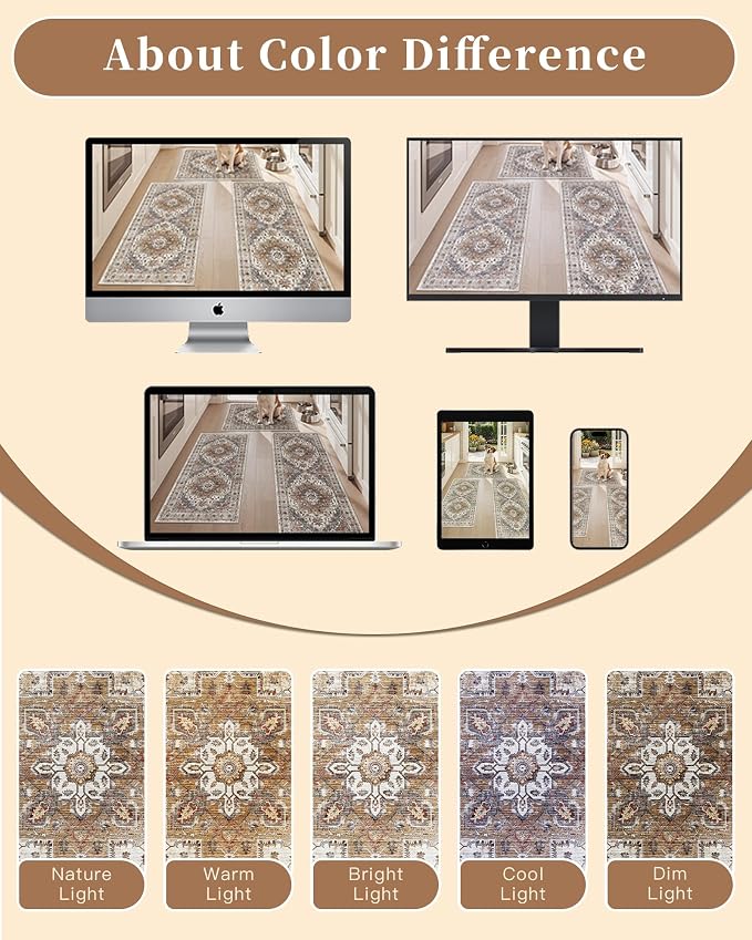 Madane Washable Kitchen Rug Set of 3, Small Area Rug Non-Slip Vintage Entryway - Image 9