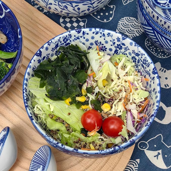 Japanese Ceramic Bowls Set of 6, 28 Oz Large Asian Porcelain Ramen Soup Salad - Image 9