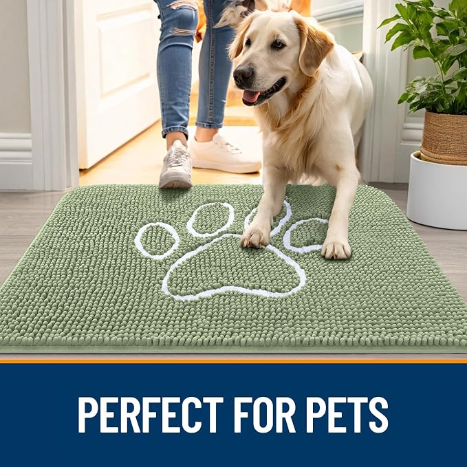 OLANLY Dog Door Mat for Muddy Paws 32x20, Paw Print Design, Absorbs Moisture - Image 6