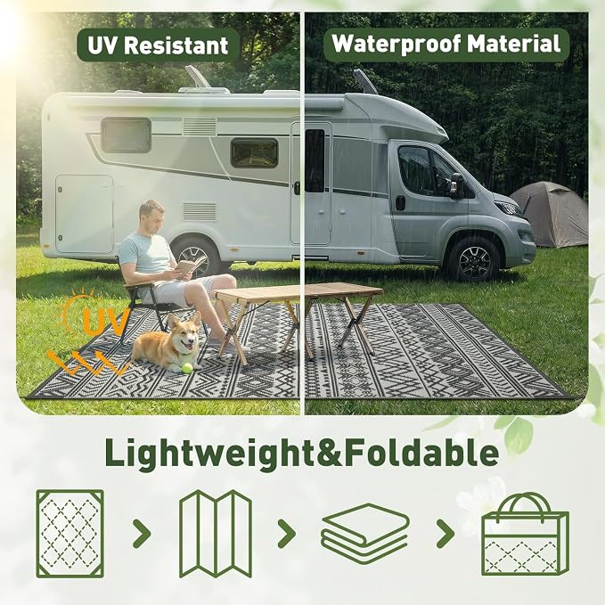 MontVoo Outdoor Rug Carpet Waterproof 9x12 Outdoor Patio Rug Mat Reverisble - Image 8