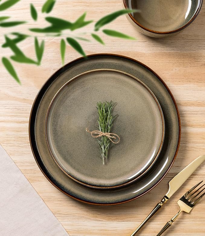 Ceramic Dinnerware Set for 4, 12-Piece Plates and Bowls Set | Handmade Reactive - Image 3