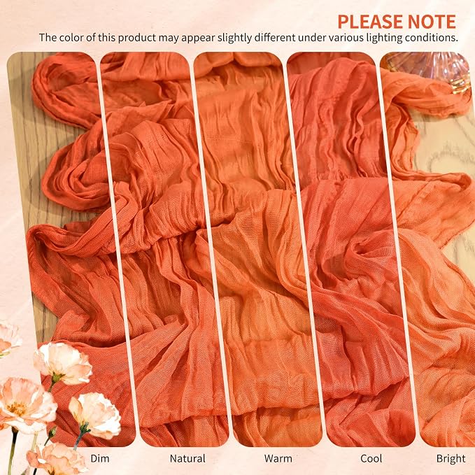 Showgeous 2 Pack Orange Cheesecloth Table Runners Boho Wedding Decor | Rustic - Image 7