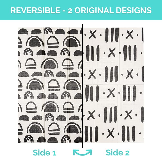 JumpOff Jo - Extra Large Waterproof Foam Padded Play Mat for Infants, Babies, Toddlers, Play Pens & Tummy Time, Foldable Activity Mat, 77 x 70 x 0.6 inches