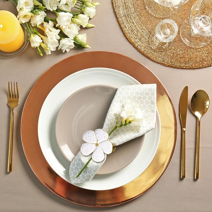 Patelai Set of 72 White Flower Napkin Rings Bulk Gold Napkin Ring Holders | - Image 7