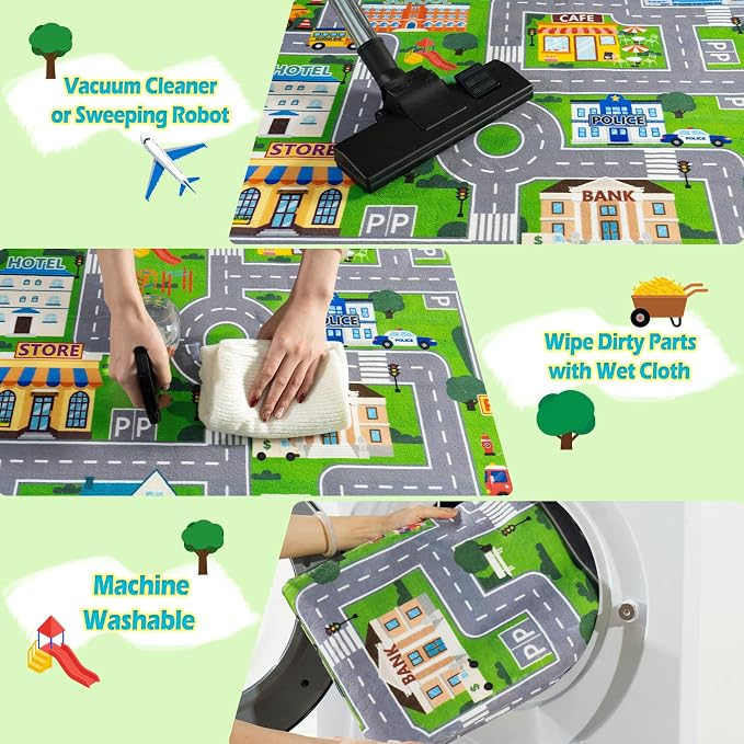 Car Rug Play Mat for Kids Toy Cars, City Road Traffic Playmat for Kid Bedroom - Image 7