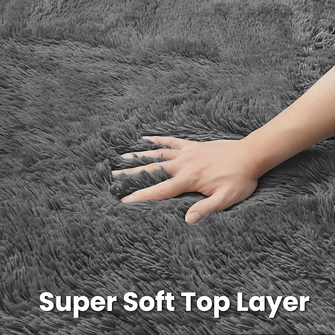 Dark Gray Round Fluffy Rug 5ft Plush Fuzzy Shaggy Carpet, Soft Rugs - Image 7