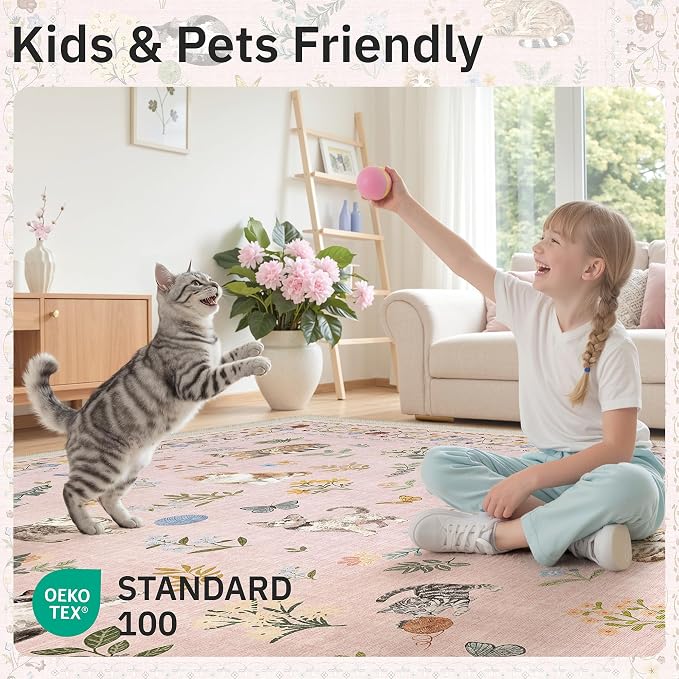 Soalmost 2x3 Cat Rugs for Entryway, Machine Washable Door Mat Animal Floral - Image 8
