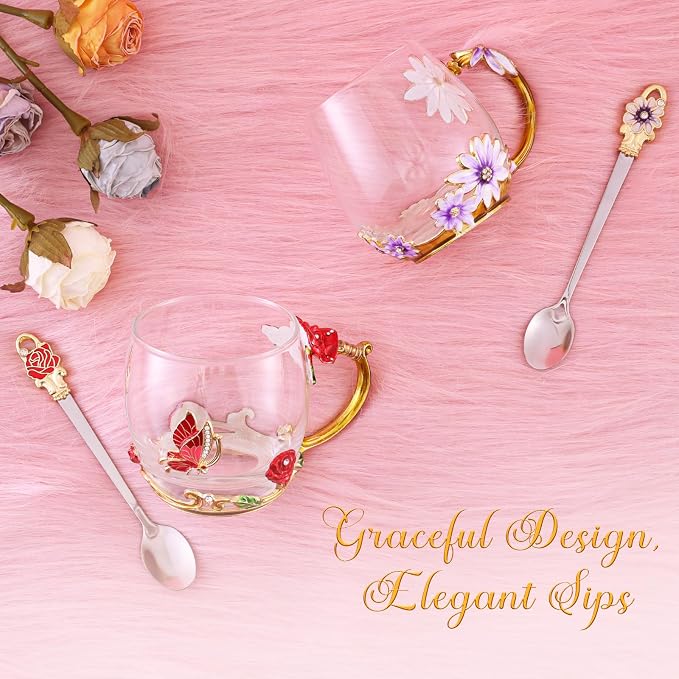 Women Glass Tea Coffee Pretty Cup Set Cute Mug Christmas Xmas Birthday Romantic - Image 4