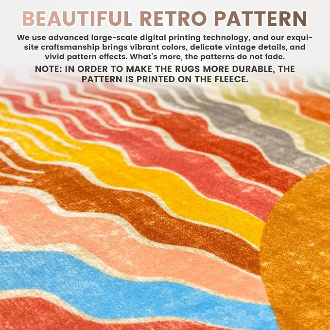 Washable 10x14 Sun Area Rug for Living Room, Rainbow Sun Modern Retro Large - Image 4