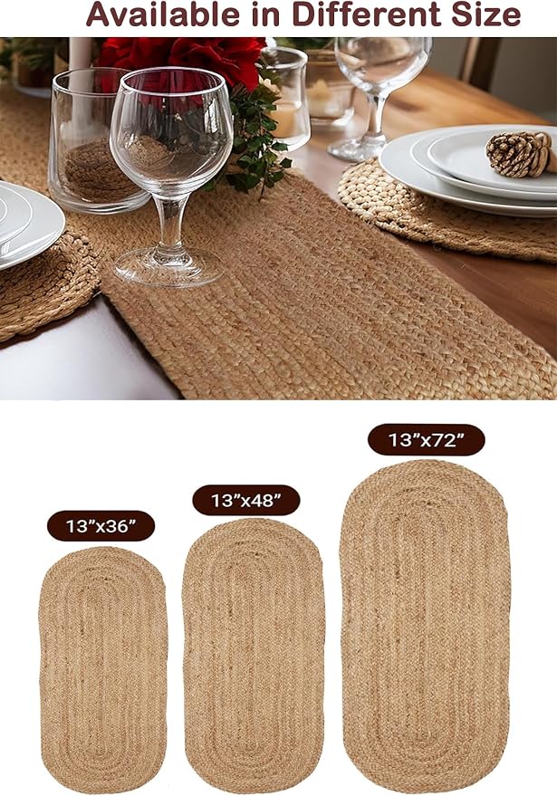 Pack of 1 Handwoven Oval Jute Braided Table Runner 13 x 24 Inch, 100% Natural - Image 5