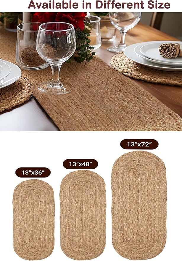 Pack of 1 Handwoven Oval Jute Braided Table Runner 13 x 72 Inch, 100% Natural - Image 5