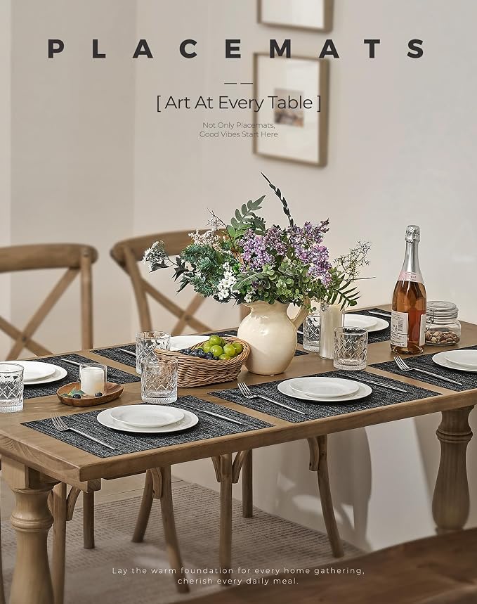 Leetaltree Black and Grey Woven Placemats Set of 6 - Image 2