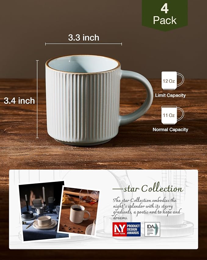 ffamiware Star Coffee Mug Set for 4, Handcrafted 12 oz Ceramic Stoneware Mugs - Image 4