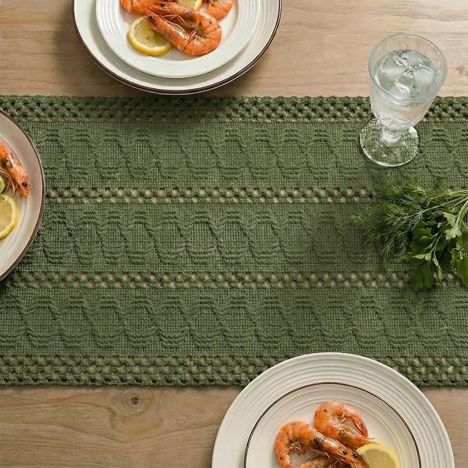 Artoid Mode Army Green Woven Farmhouse Hollow Table Runner 12x36 Inch | Holiday - Image 5