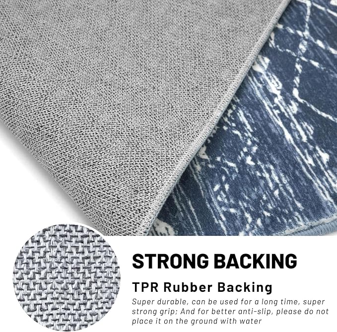 KUTA Boho Kitchen Rugs 2x5 ft Navy Blue Moroccan Washable Runner Rug Non-Slip - Image 6
