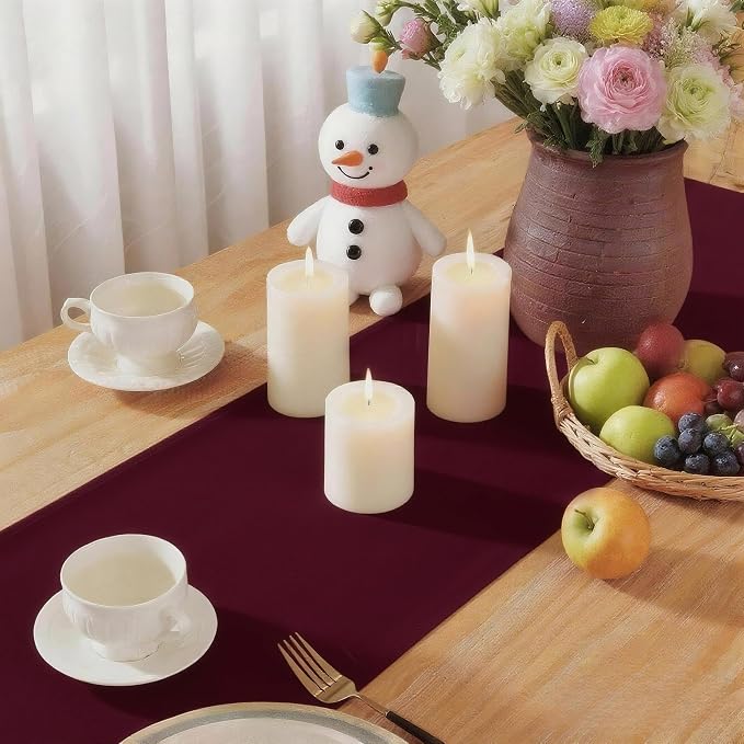 Burgundy Table Runner, Waterproof Washable Runners 90 Inches Long | Reusable - Image 6