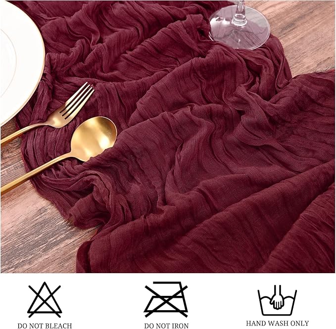 25 Pack Burgundy Table Runners 17 x 108inch Cheesecloth Table Runner Boho Gauze - Image 3