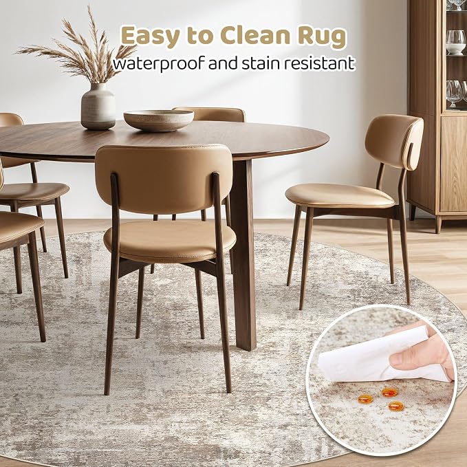 8ft Round Rug Living Room Rugs: 8x8 Washable Circle Large Abstract Modern Soft - Image 5