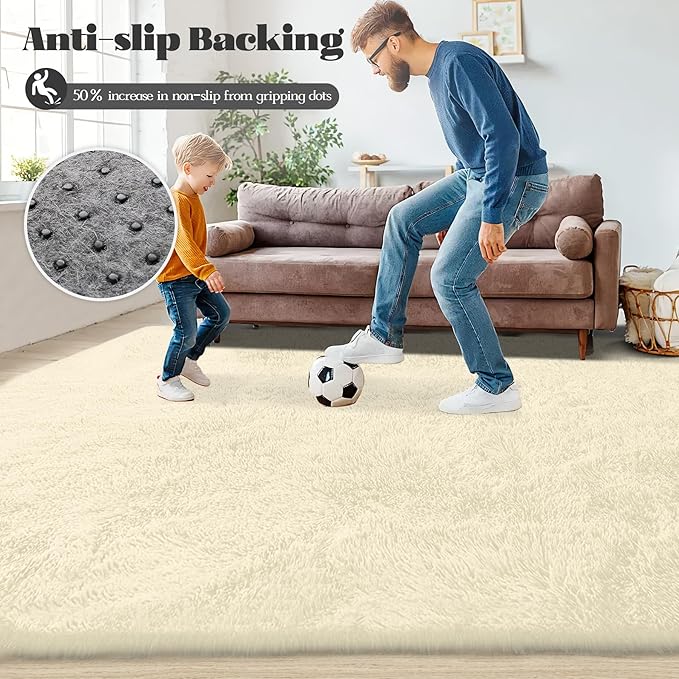 2x6 Runner Rug for Bedroom: Fluffy Shag Soft Washable Rugs Small Fuzzy Plush Indoor Carpet for Hallway Bedside Dorm Kids Girls Boys Room (Cream White, 2'x6')