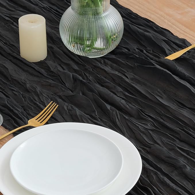 Asee'm 12pcs Black Cheesecloth Table Runner Summer 10FT Boho Gauze Rustic | - Image 3