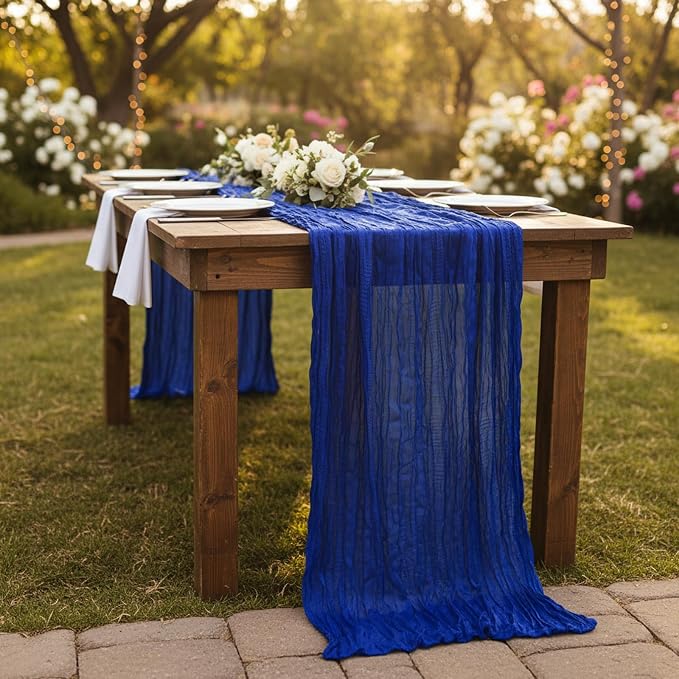 8 Pack Royal Blue Cheesecloth Table Runner 120 Inch Boho Wedding Decor | - Image 5