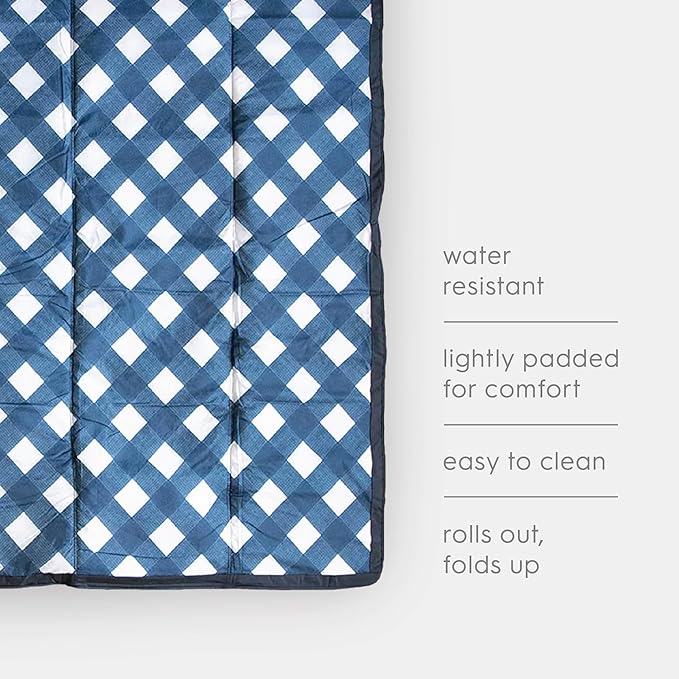 Little Unicorn 5'x7' Outdoor Family Picnic & Beach Blanket | Durable & Water-Resistant Fabric | Compact Fold & Easily Wipes Clean | Zipper Pocket (Navy Plaid)