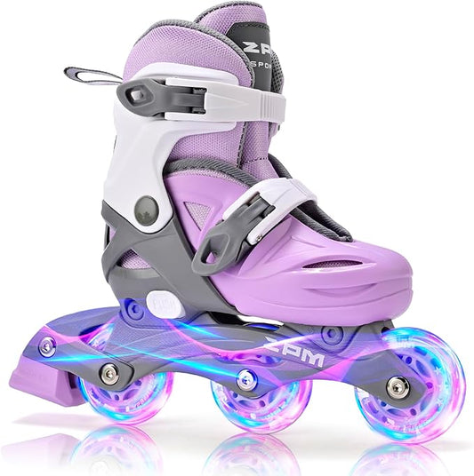 2PM SPORTS Inline Skates with Light Up Wheels, Roller Skates Blades for Boys Girls Kids Ages 5-8 8-12 4-6 6-12, Size Adjustable Beginner Blades Roller Skates