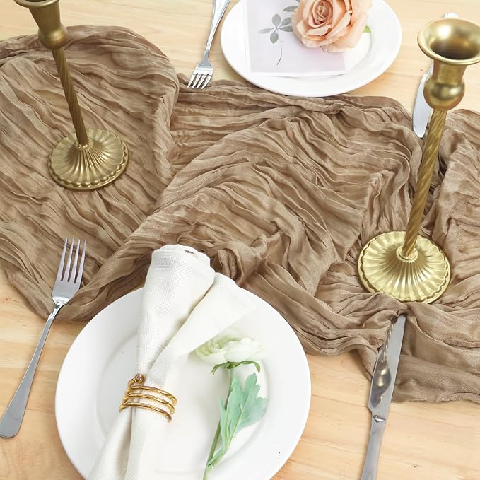 12 Pack Nude Cheesecloth Table Runner 120 Inch Boho Wedding Decor | Cheesecloth - Image 5