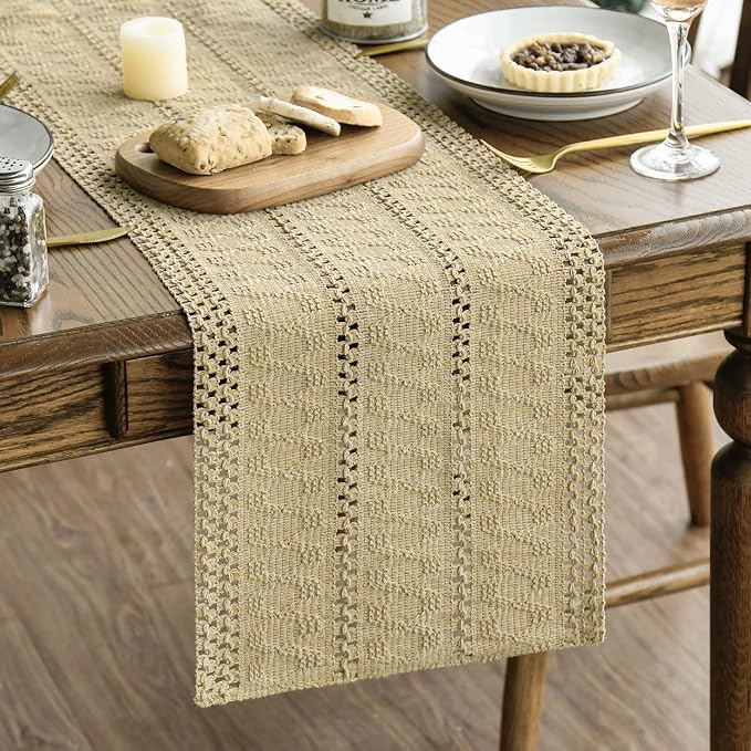Artoid Mode Burlap Brown Woven Farmhouse Hollow Table Runner 12x108 Inch | - Image 6