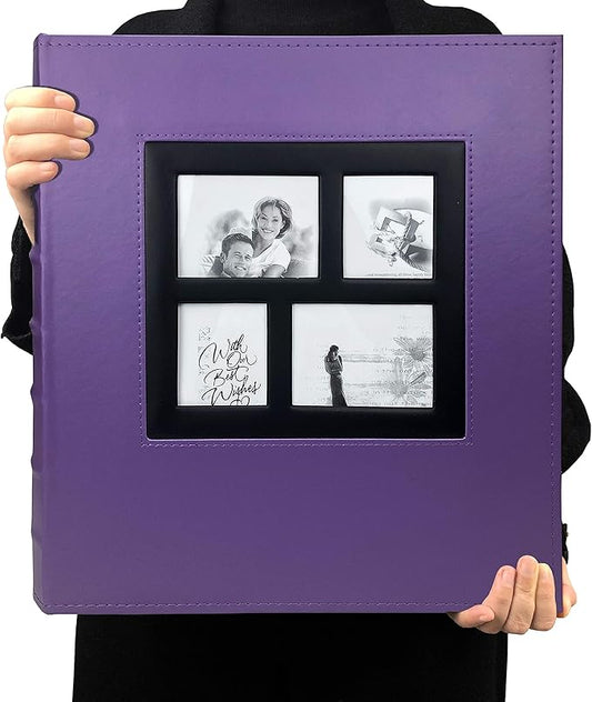 RECUTMS Photo Album 4x6 600 Photos Black Pages Large Capacity Leather Cover Wedding Family Photo Albums Holds 600 Horizontal and Vertical Photos (Purple, 600 pockets)