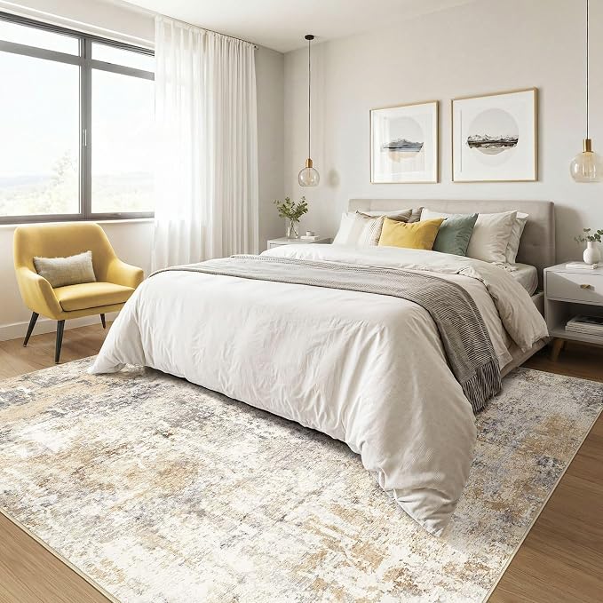 Square Rug 8x8 Living Room: Large Washable Abstract Modern Soft Area Rug Stain - Image 4
