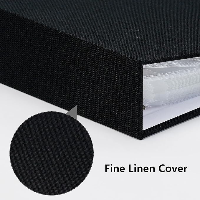 Vienrose Linen 3-Ring Photo Album Holds 190 Photos, 160 4x6 Photos and 30 6x8 Pictures, Picture Album with Multiple Size Pockets, Memory Book for Family Wedding Anniversary Baby, Black