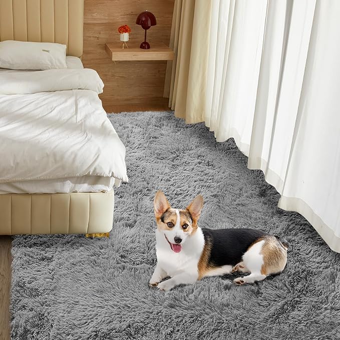 Ultra Soft Rug for Living Room, 8X10 Grey Fluffy Shag Area Rug for Bedroom - Image 9