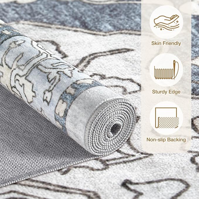 cotiled 5x8 Area Rug Machine Washable Vintage Carpet - Image 2