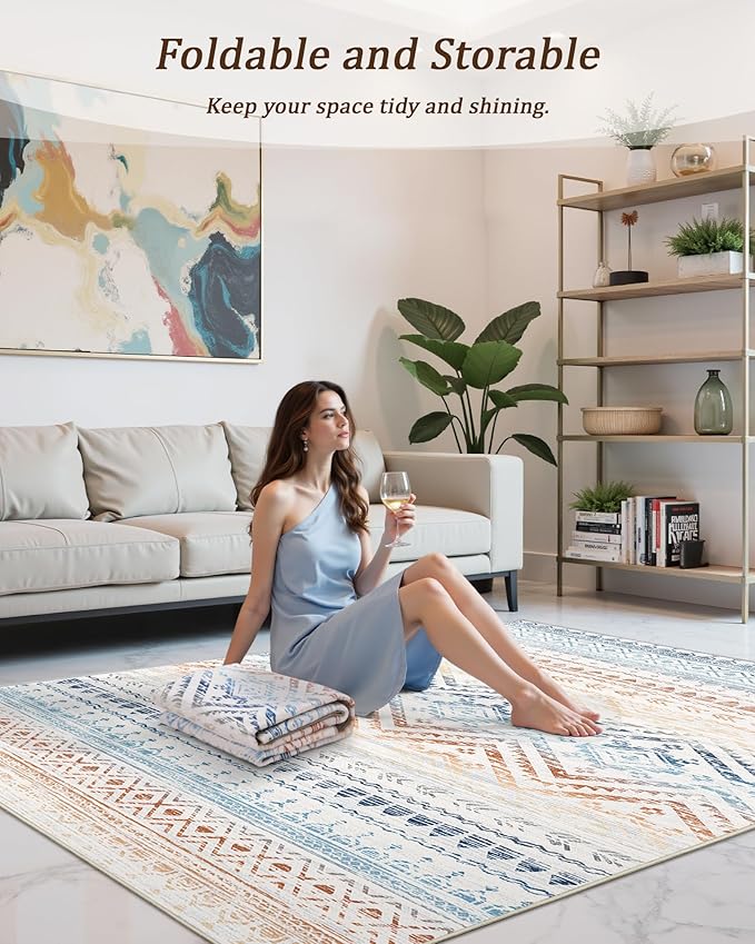Miukiki 6x9 Area Rug for Living Room Moroccan Washable Rugs Non Slip Indoor - Image 5