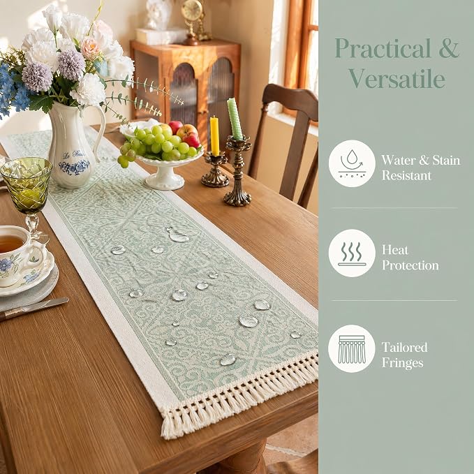14x119 Damask Table Runner Waterproof French Vintage Dresser Scarf | Planning a - Image 4