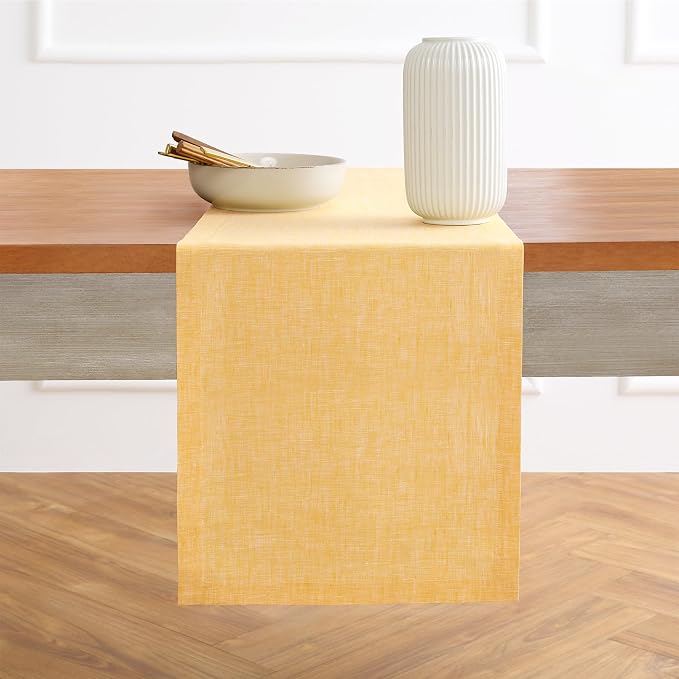Solino Home 100% Pure Linen Table Runner Mustard Long, Athena 14 x 120 in | - Image 2