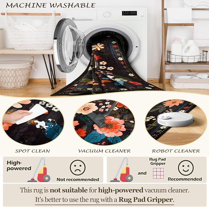 RELEANY Floral 7x9 Area Rugs Washable Print Boho Cute Carpet Non Slip Flower - Image 5