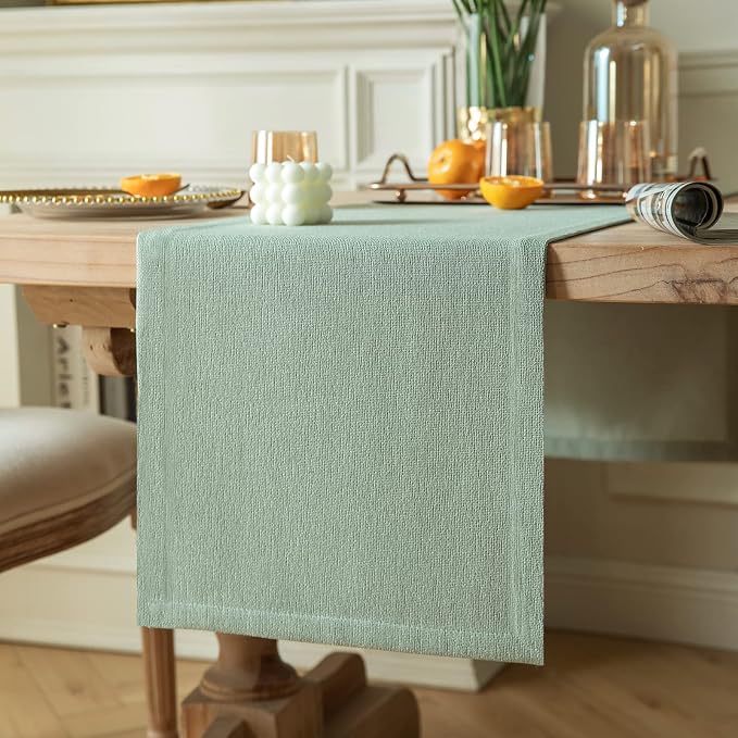 Burlap Style Farmhouse Table Runner, 14x72 Inches Seafoam | Thick Durable Fabric by ZEEMARTONLINE