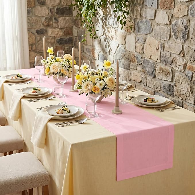 Solino Home 100% Pure Linen Table Runner Pink Lemonade, Fete 14 x 90 in | Table - Image 4