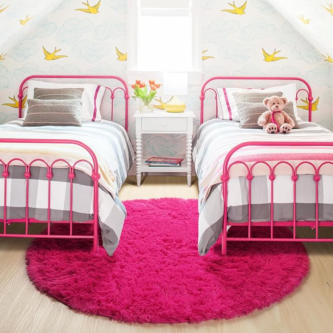 Hot Pink Round Rug 4Ft for Girls Bedroom, Fluffy Circle Area Rugs for Kids Room - Image 8