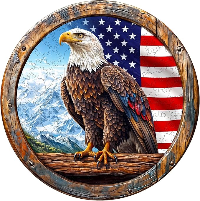 KAAYEE Wooden Puzzles for Adults, 3D Vision Effect Bald Eagle Wooden Jigsaw Puzzle Unique Shape Wood Puzzle Adult, 3D Effect Flat Puzzle Birthday Gifts Family Game (L-13.4 * 13.4in-300pcs)