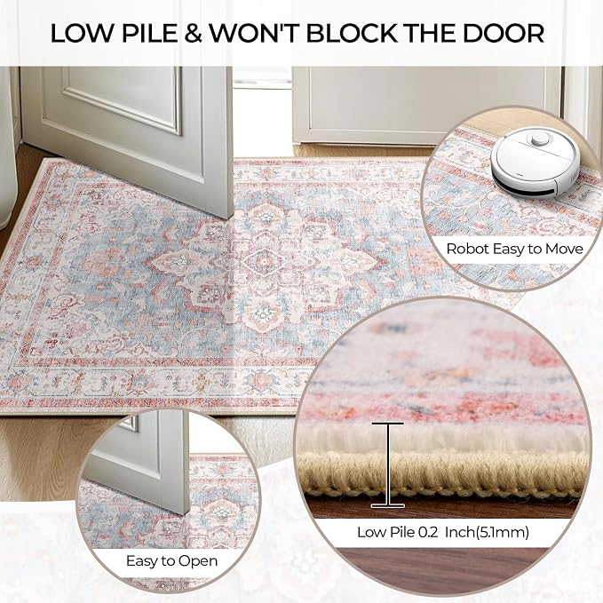 CAPALOCA Machine Washable Rugs Nursery Rug Sq4ft Cute Girl Non Slip Low Pile - Image 5