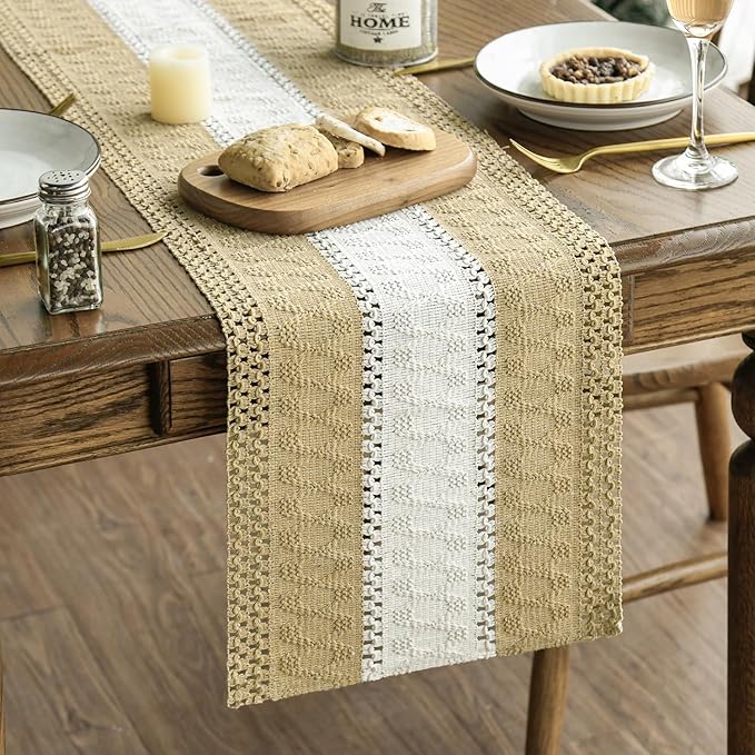 Artoid Mode Burlap Brown Farmhouse Woven Table Runner 12x120 Inch | Seasonal - Image 6