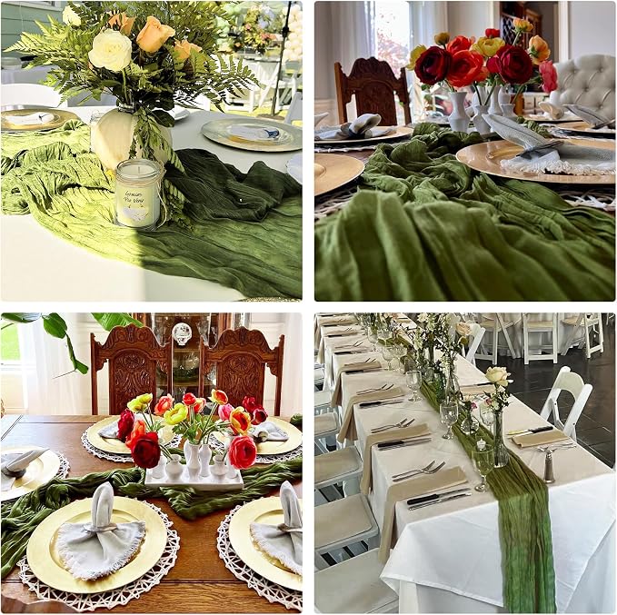 10 Pack Olive Green Cheesecloth Table Runner 10FT Boho Gauze Fabric Table - Image 7