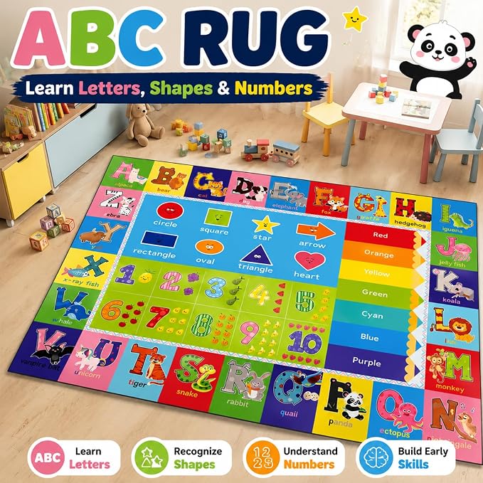 ABC Kids Play Rug, Non-Slip Classroom Carpet, 78.7" x 59" | Colorful ABC Pattern - Image 4
