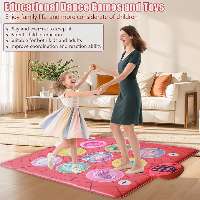 Dance Mat Toy for 3-12 Year Old Girls, Dancing Music Game Birthday for Kids, PlaymatScreen-Free Pink Dance Pad, Premium Speaker with Built-in Adjustable Volume Music, Perfect Christmas Birthday Gift